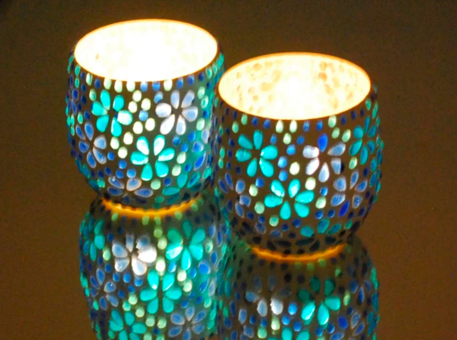 Waxinehouder mozaïek bol - Hudat blauw in 2 maten by Orientaals