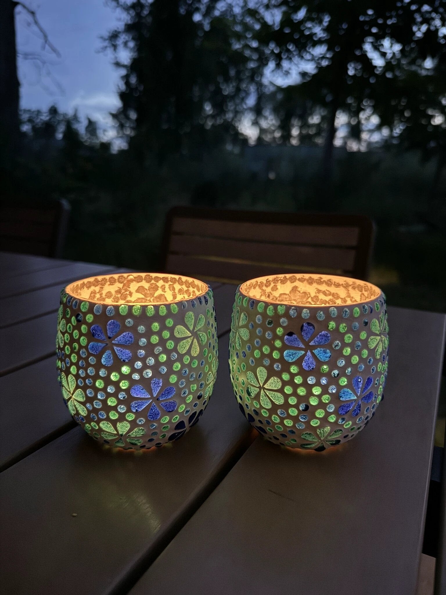 Waxinehouder mozaïek bol - Hudat blauw in 2 maten by Orientaals