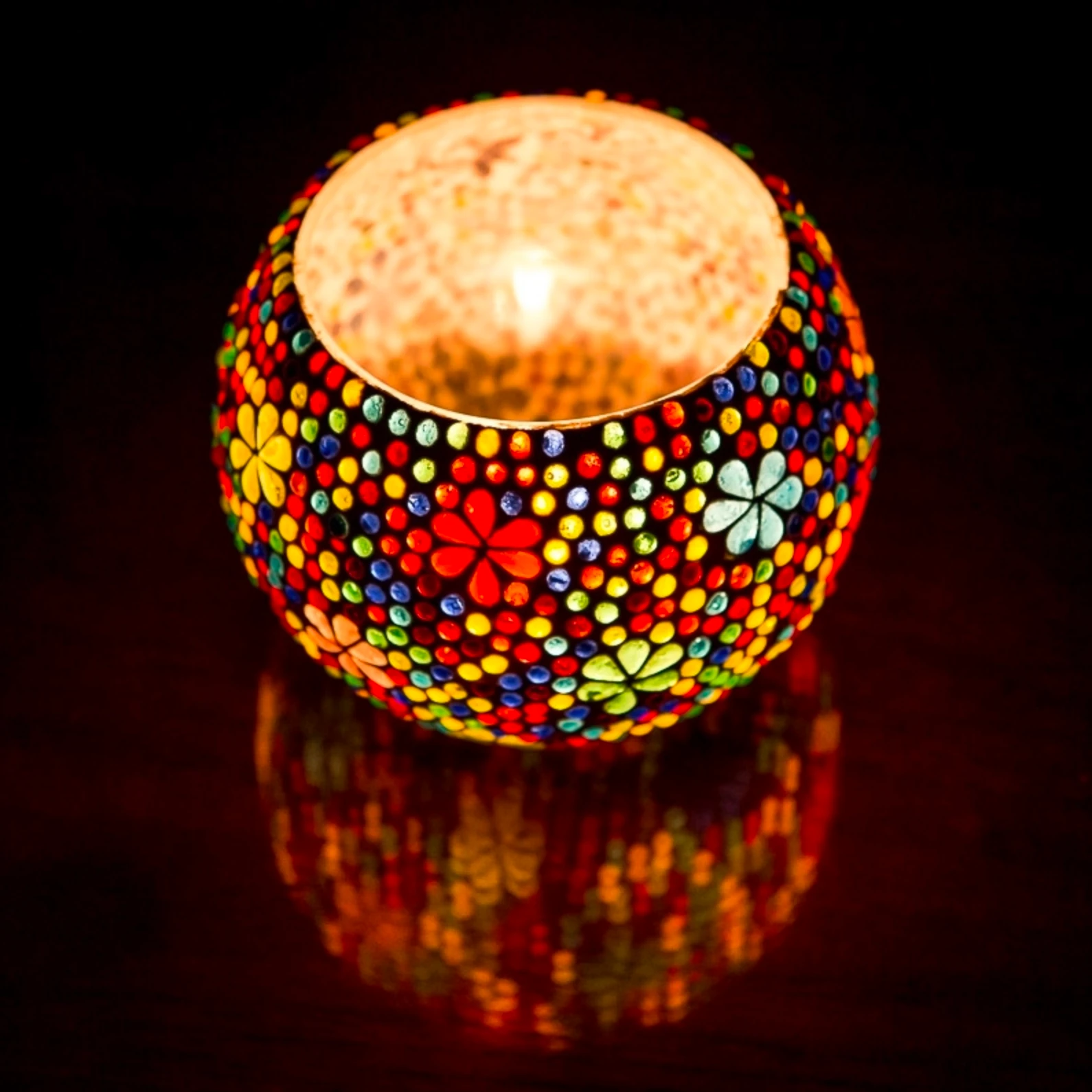 Waxinehouder mozaïek bol Hudat multi-colour in 2 maten by Orientaals