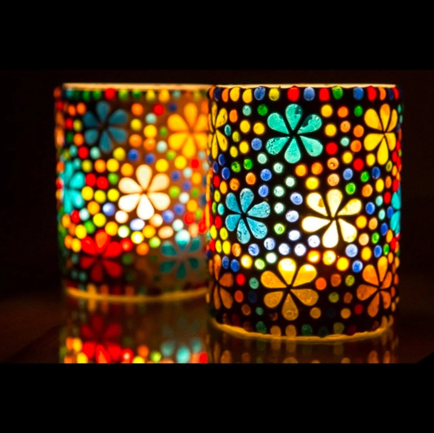 Waxinehouder mozaiek cilinder - Hudat - multi colour by Orientaals