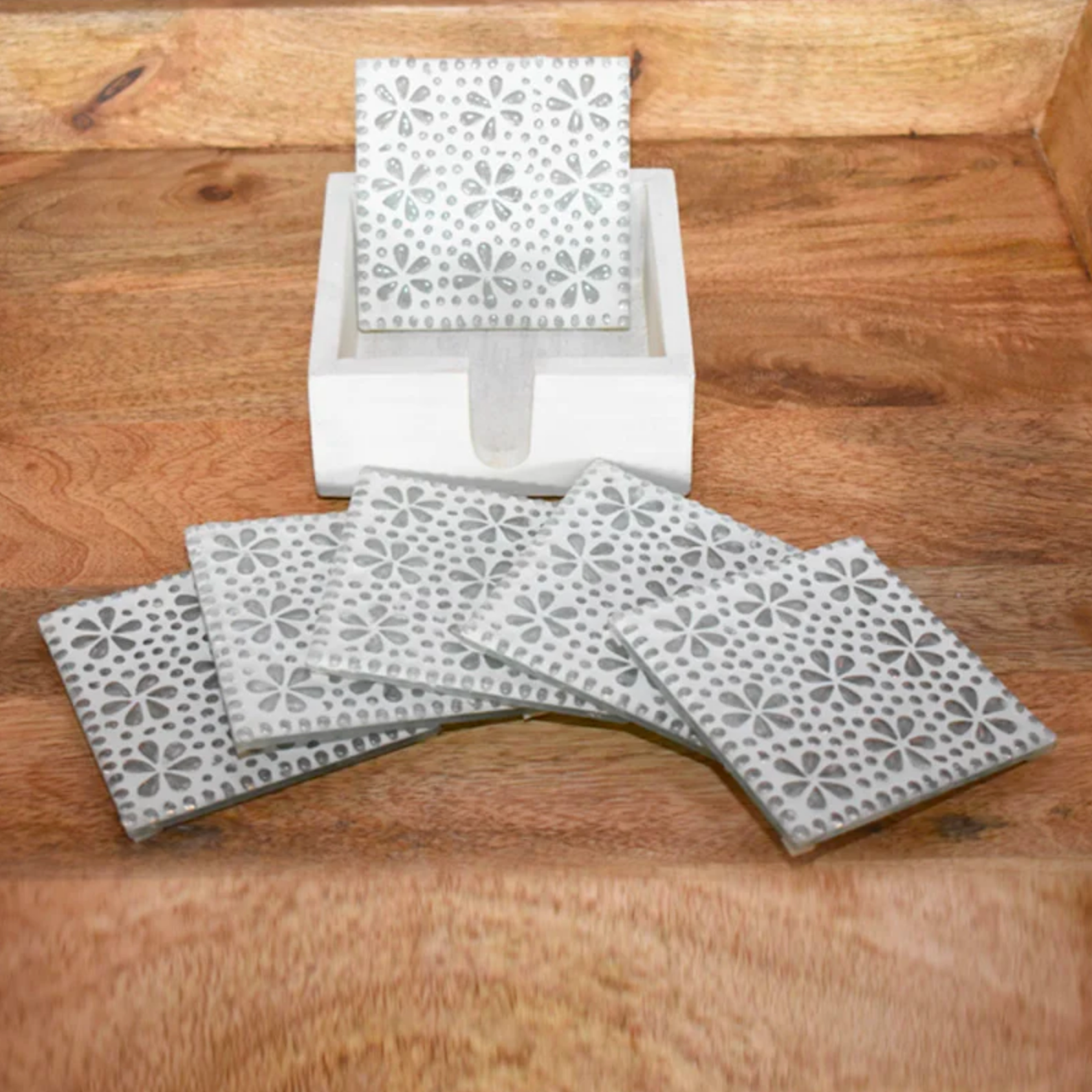 Mozaïek onderzetters Hudat transparant in houten box - depauwwonen