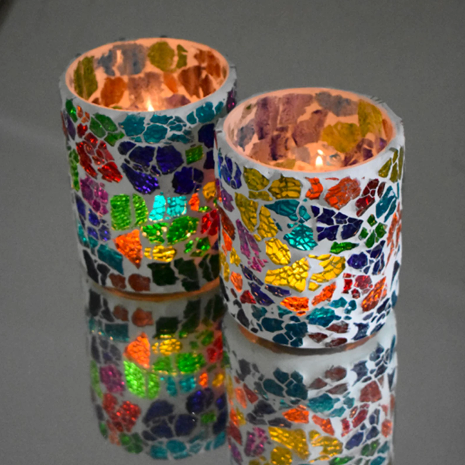 Waxinehouder mozaiek cilinder - Crackled glass - multi-colour by Orientaals