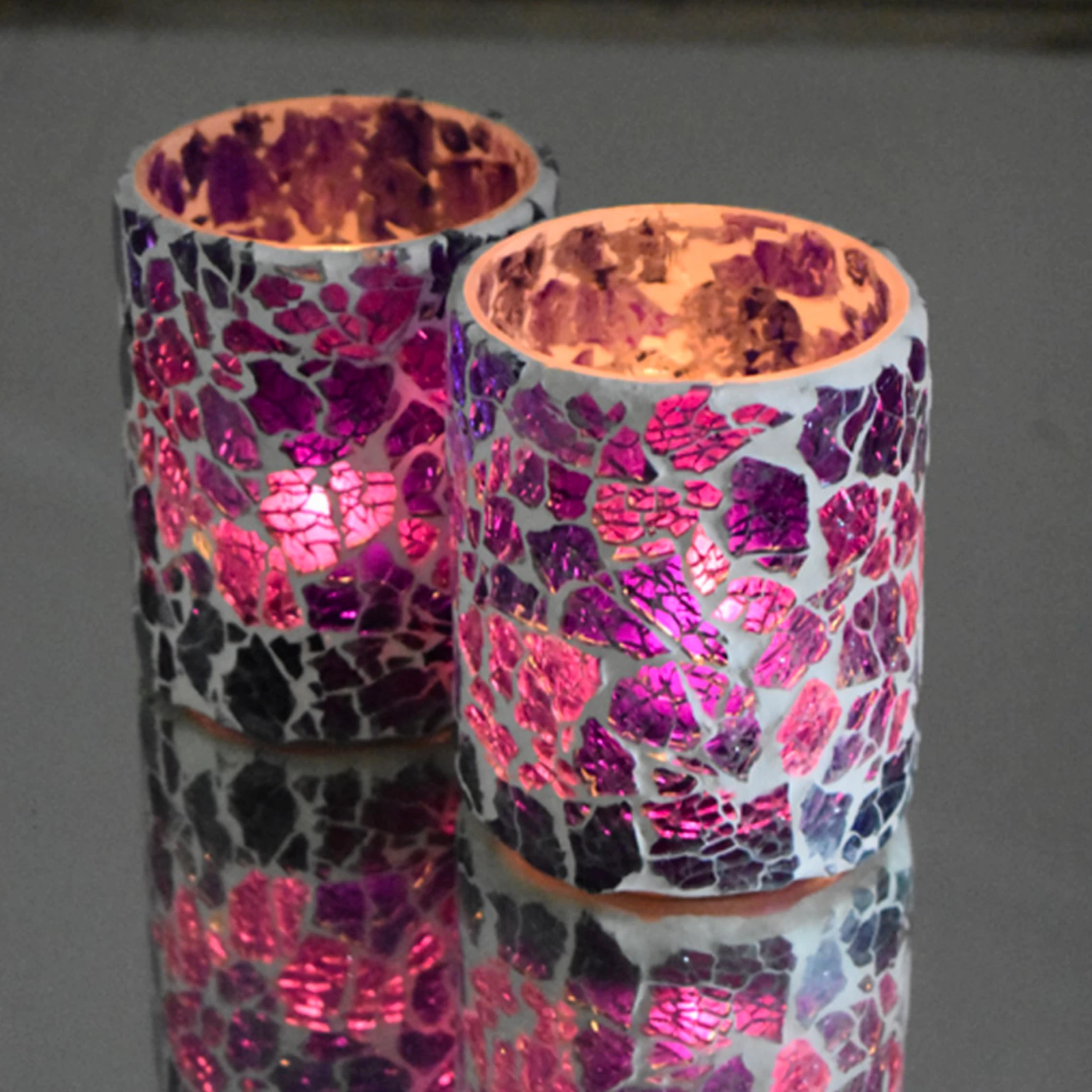 Waxinehouder mozaiek cilinder - Crackled glass - paars by Orientaals