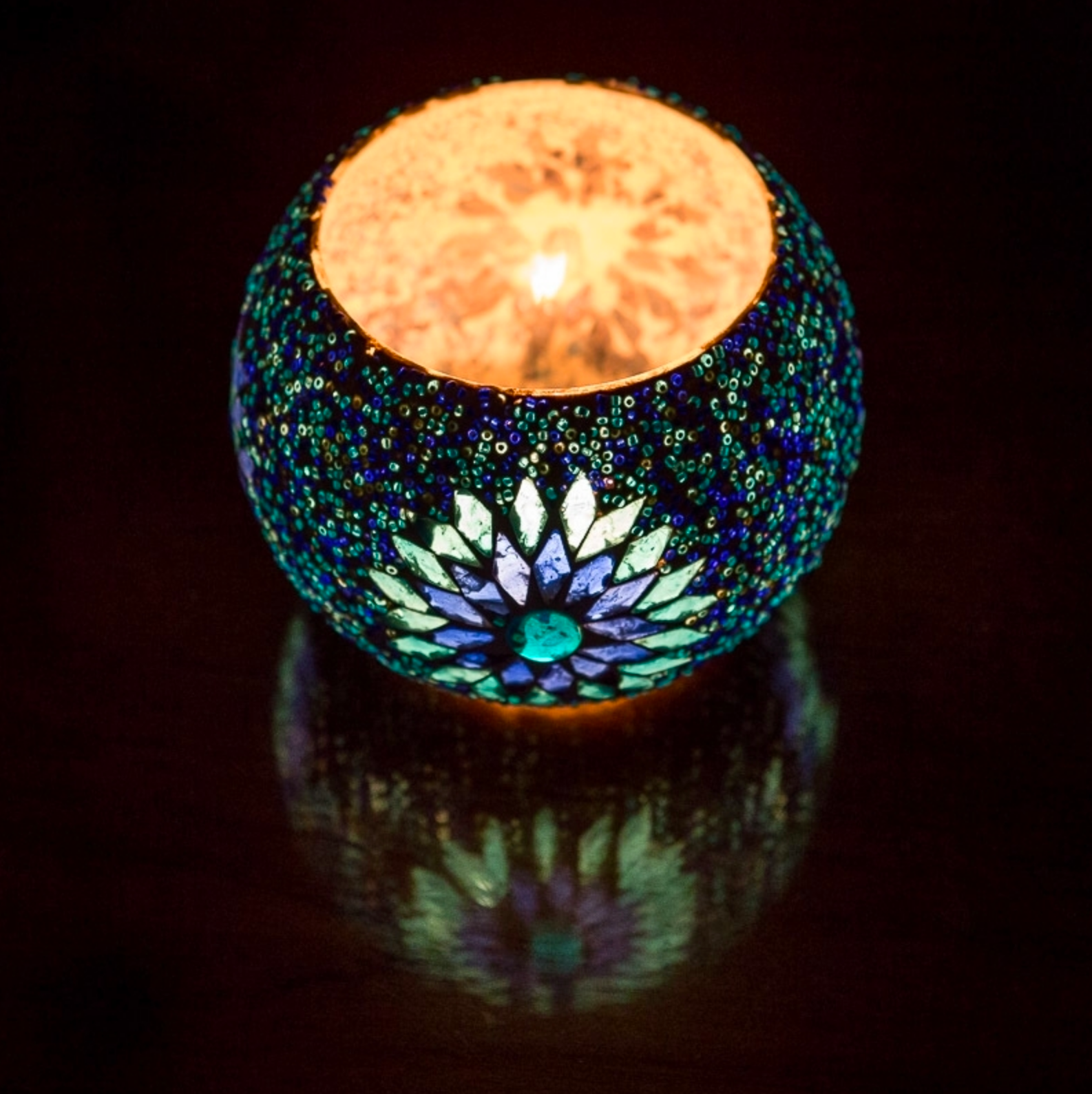 Waxinehouder mozaïek bol Rima blauw in 2 maten - depauwwonen