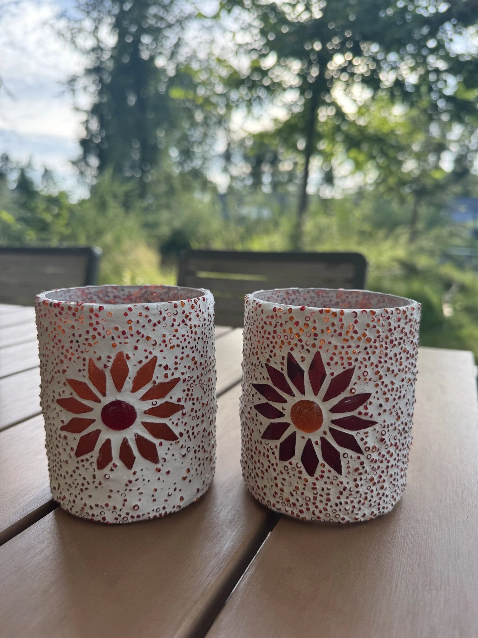 Waxinehouder mozaiek cilinder - Rima - rood/oranje by Orientaals