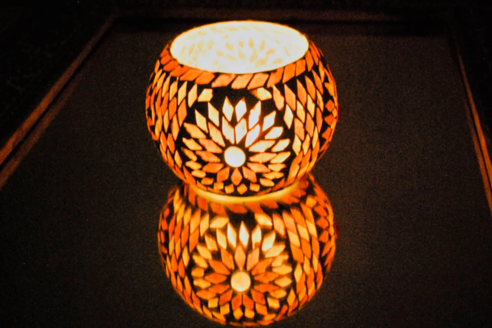 Waxinehouder mozaïek bol Roya paars in 2 maten by Orientaals