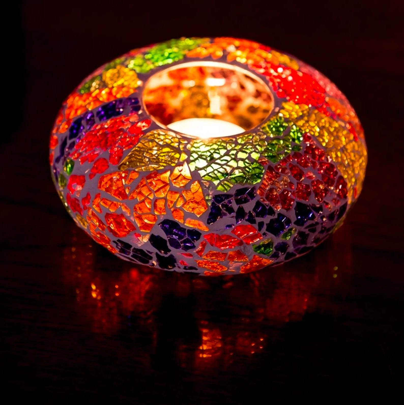 Waxinehouder mozaiek ufo - crackled glass - multi-colour by Orientaals