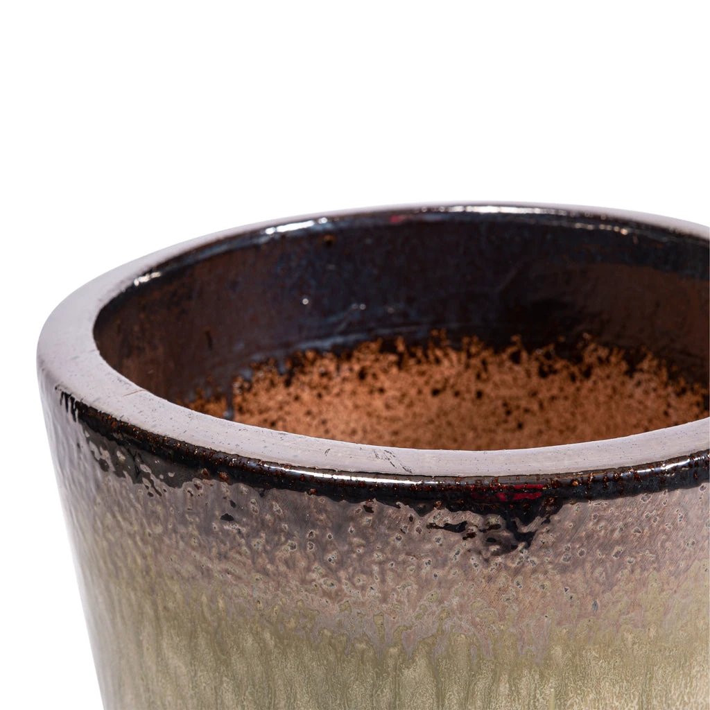 PTMD Relly bronzen keramische pot met parel- en twee tinten, hoog en rond, geschikt voor binnen- en buitengebruik