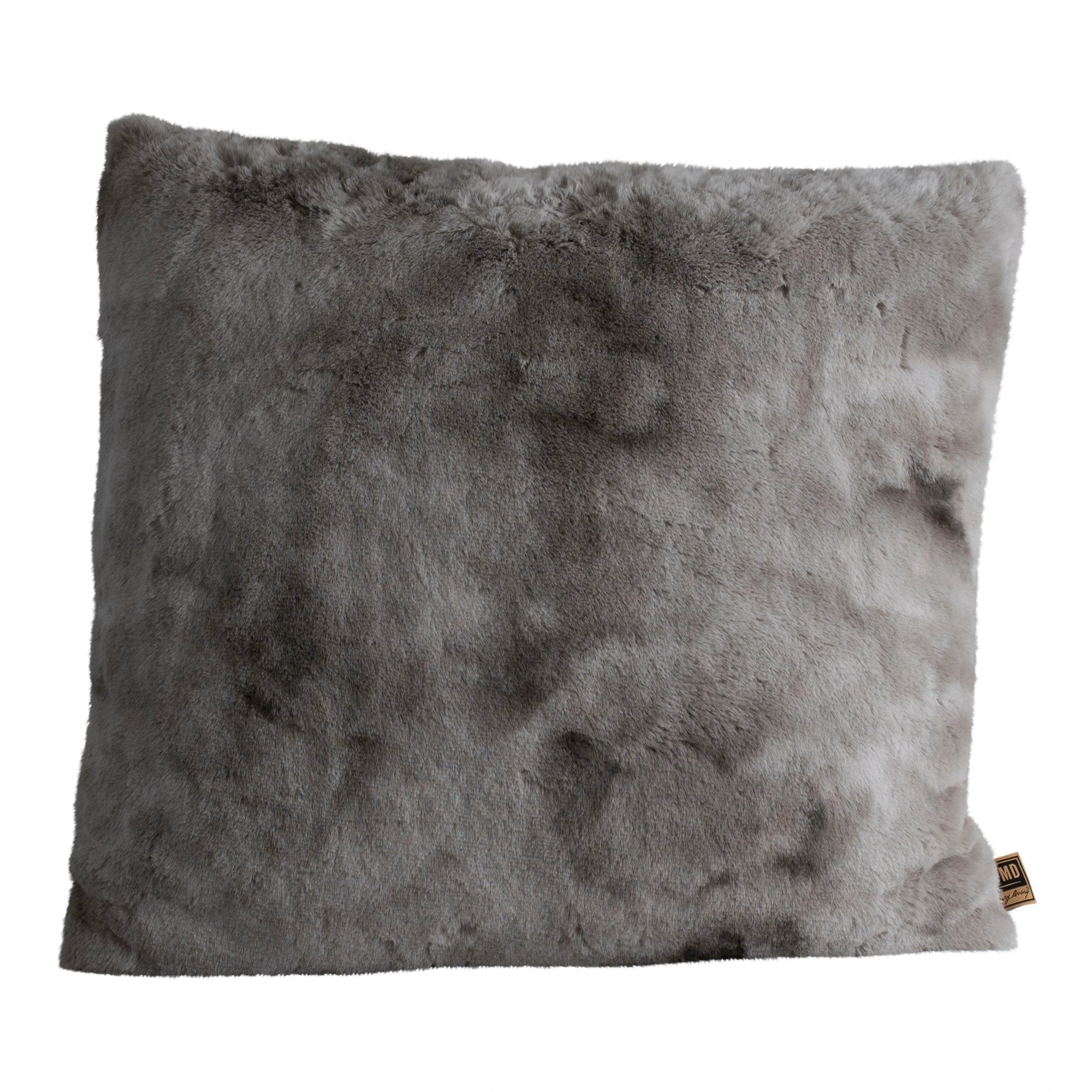 Grijs faux fur vierkant kussen van PTMD met linnen uiterlijk, zacht en comfortabel voor woonkamer of slaapkamer.