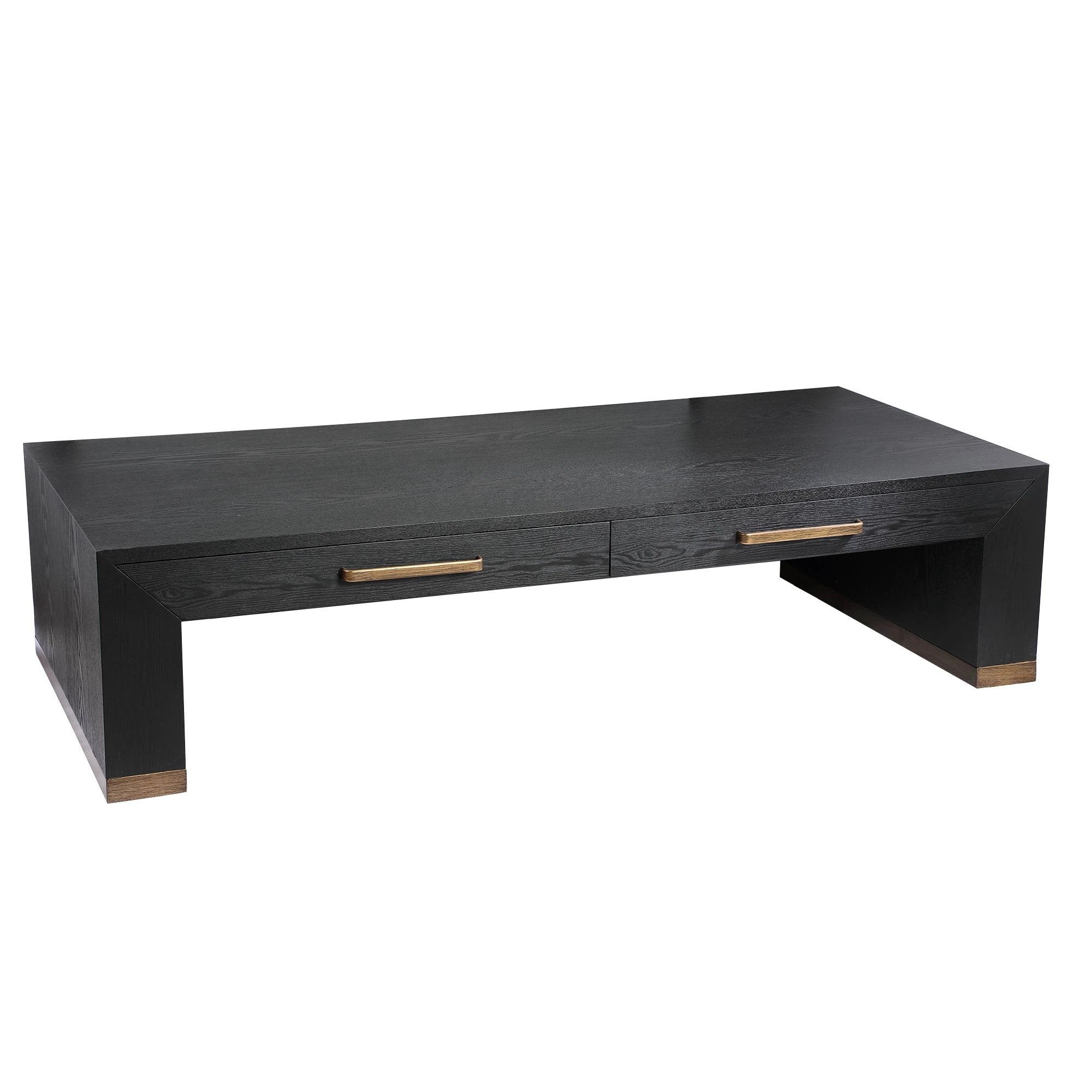 Zwarte houtfineer salontafel met twee laden van PTMD, modern design en strakke afwerking, geschikt voor woonkamerinterieur