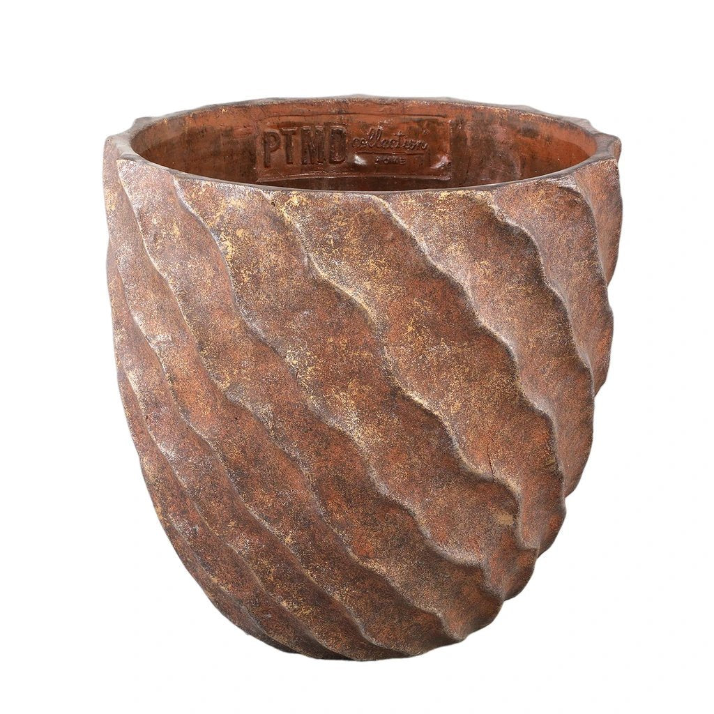 Sharlae Brown cement pot met golvende lijnen rond XXL by PTMD