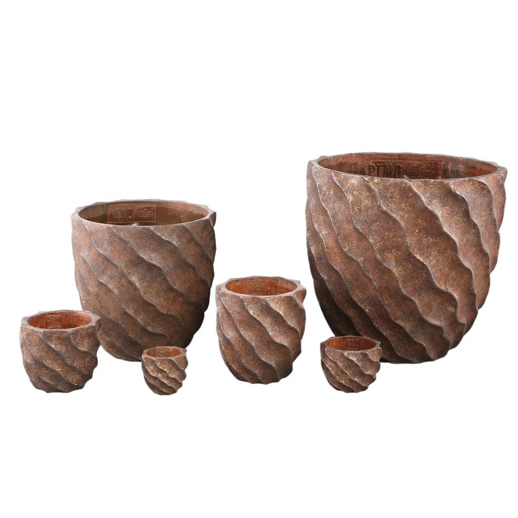 Sharlae Brown cement pot met golvende lijnen rond XXL by PTMD