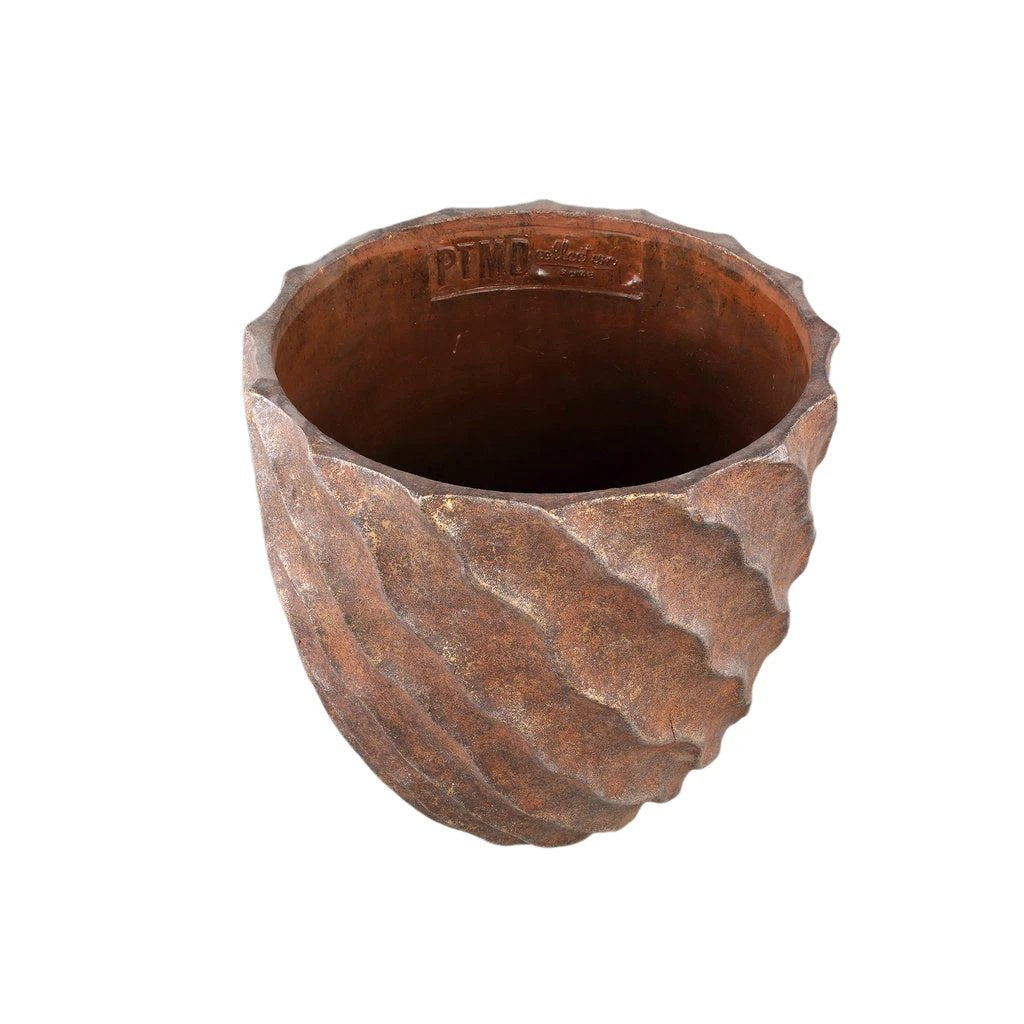 Sharlae Brown cement pot met golvende lijnen rond XXL by PTMD