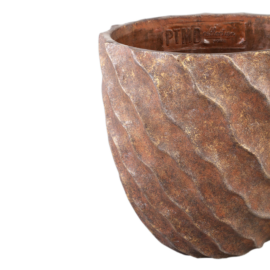 Sharlae Brown cement pot met golvende lijnen rond XXL - depauwwonen