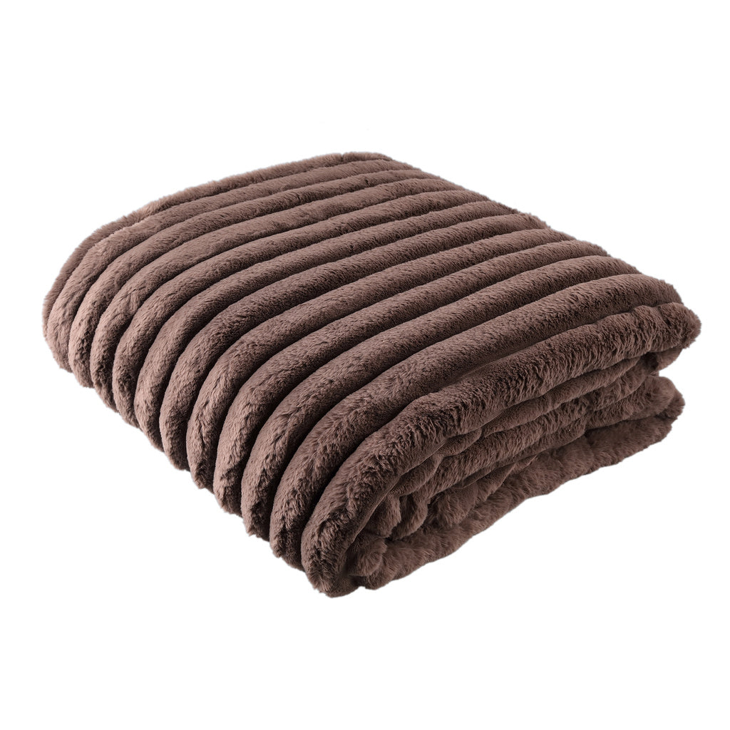 Hadi Bruine geribbelde nepbont deken groot - depauwwonen