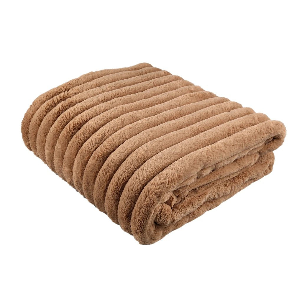 Hadi Beige geribbeld nepbont deken groot by PTMD