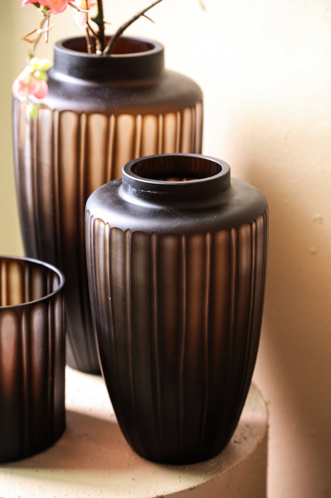 Linesa Brown gegraveerd glazen vaas L - depauwwonen