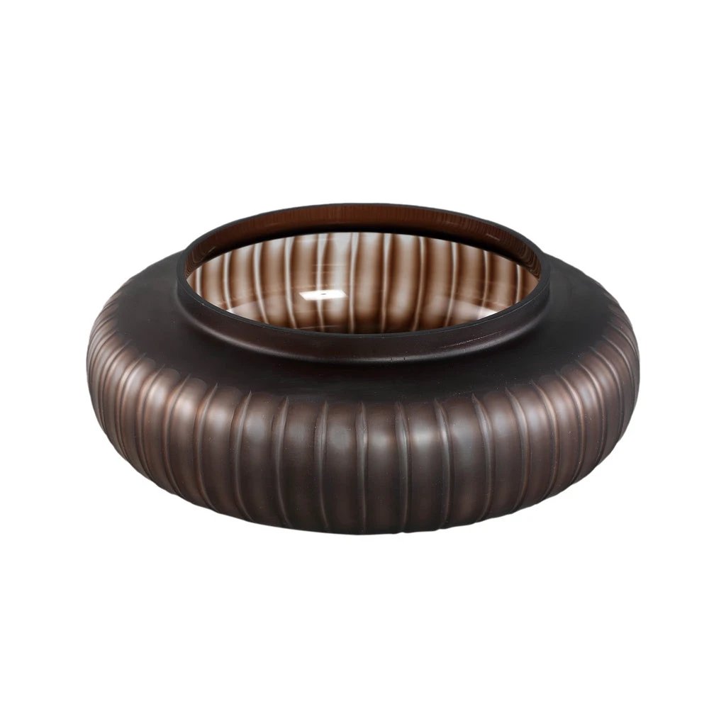 Linesa Brown gegraveerde glazen ronde vaas laag mat by PTMD