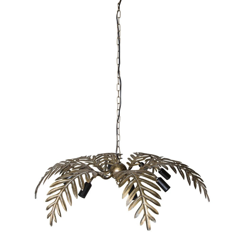 Moira Gouden metalen hanglamp met brede palmbladeren by PTMD