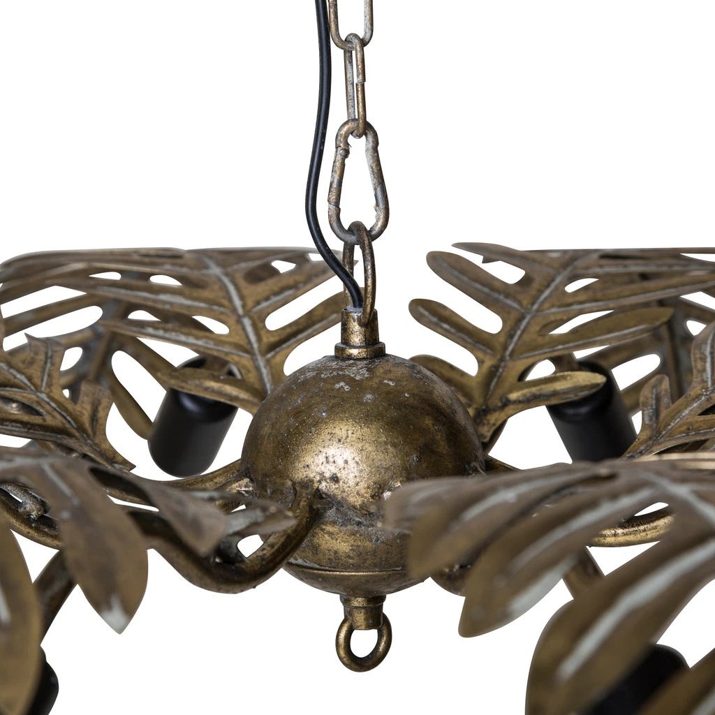 Moira Gouden metalen hanglamp met brede palmbladeren by PTMD