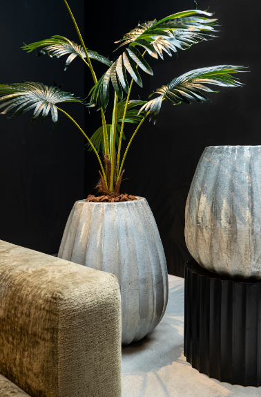 Lionne Witte keramische pot geribbelde bol rond L - depauwwonen