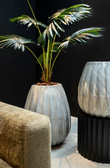 Lionne Witte keramische pot geribbelde bol rond L by PTMD