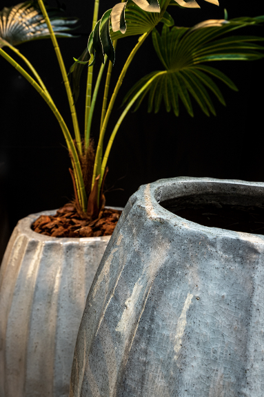 Lionne Witte keramische pot geribbelde bol rond L - depauwwonen
