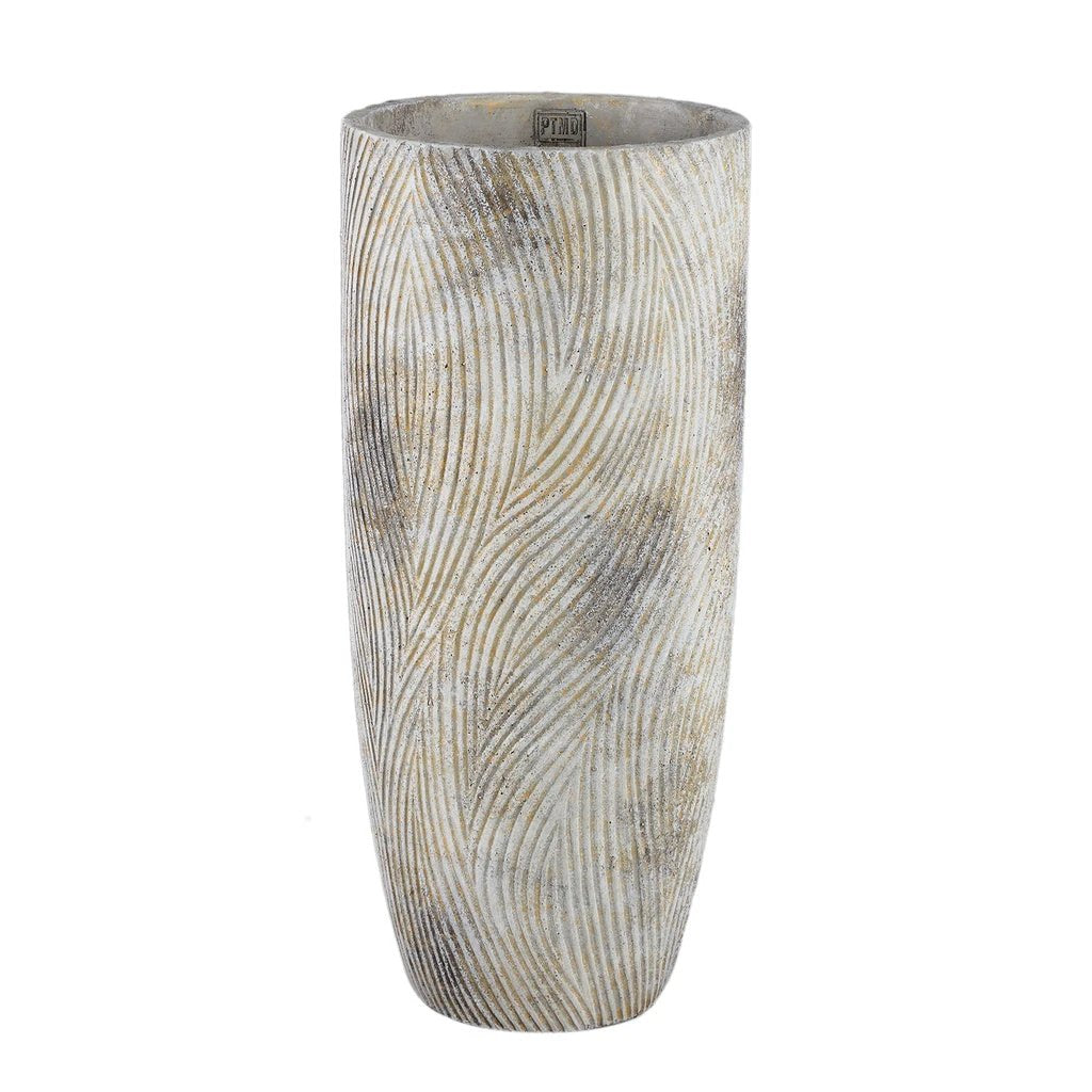 Linc Grey cement pot golven patroon hoog rond XL by PTMD