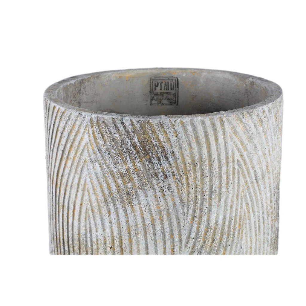 Linc Grey cement pot golven patroon hoog rond XL by PTMD