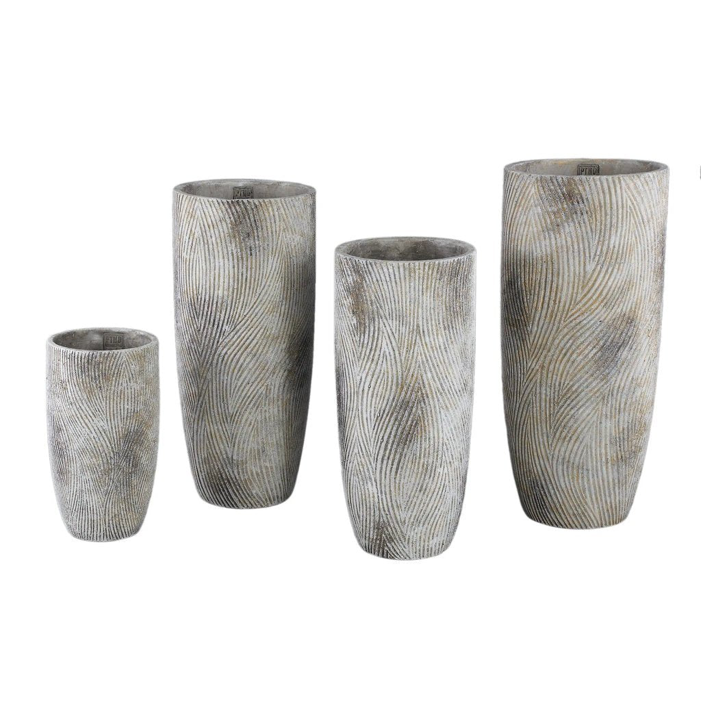 Linc Grey cement pot golven patroon hoog rond XL by PTMD