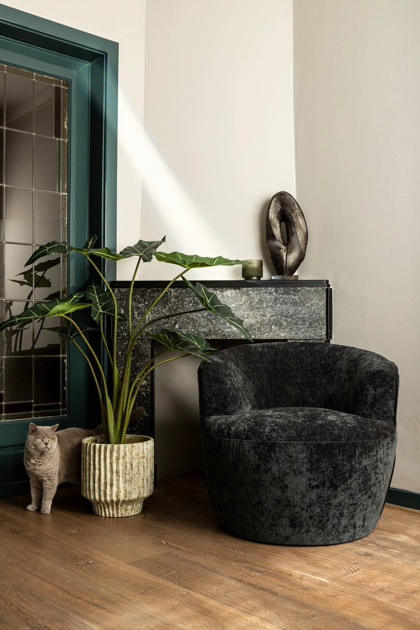 Gabriel Cream cement pot ronde lijnen XXL by PTMD