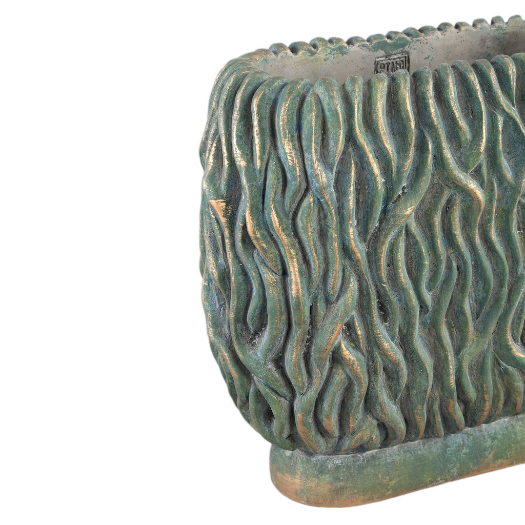 Brendan Green cementen ovale pot met gouden afwerking gegraveerd L - depauwwonen