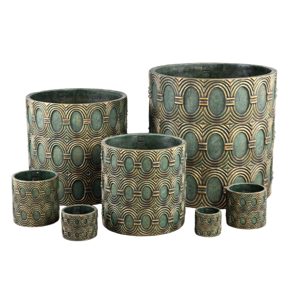 Kamilla Groene cementen ronde pot goud art deco groot M. - depauwwonen