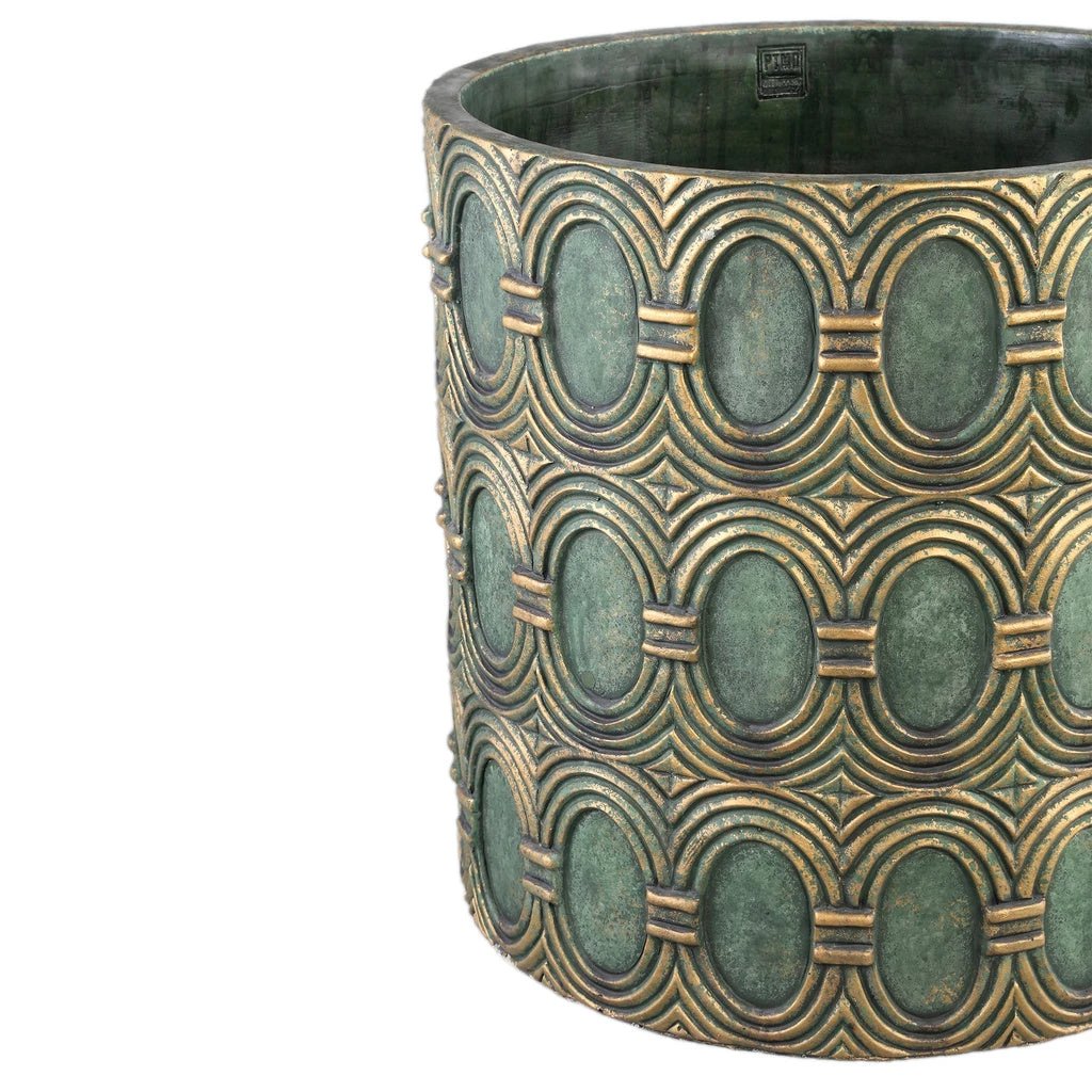 Kamilla Groene cementen ronde pot goud art deco groot L by PTMD