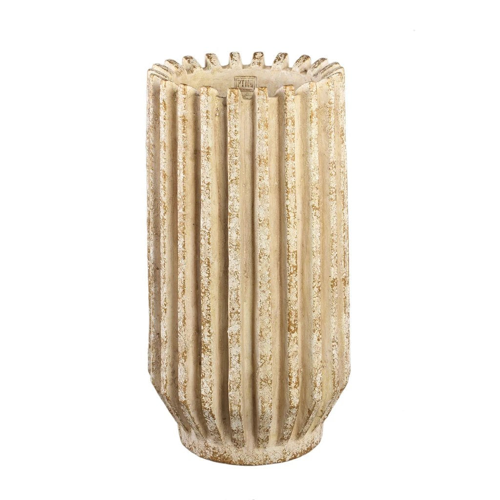 Zariya Room cement ronde pot geribbelde lijnen hoog L by PTMD