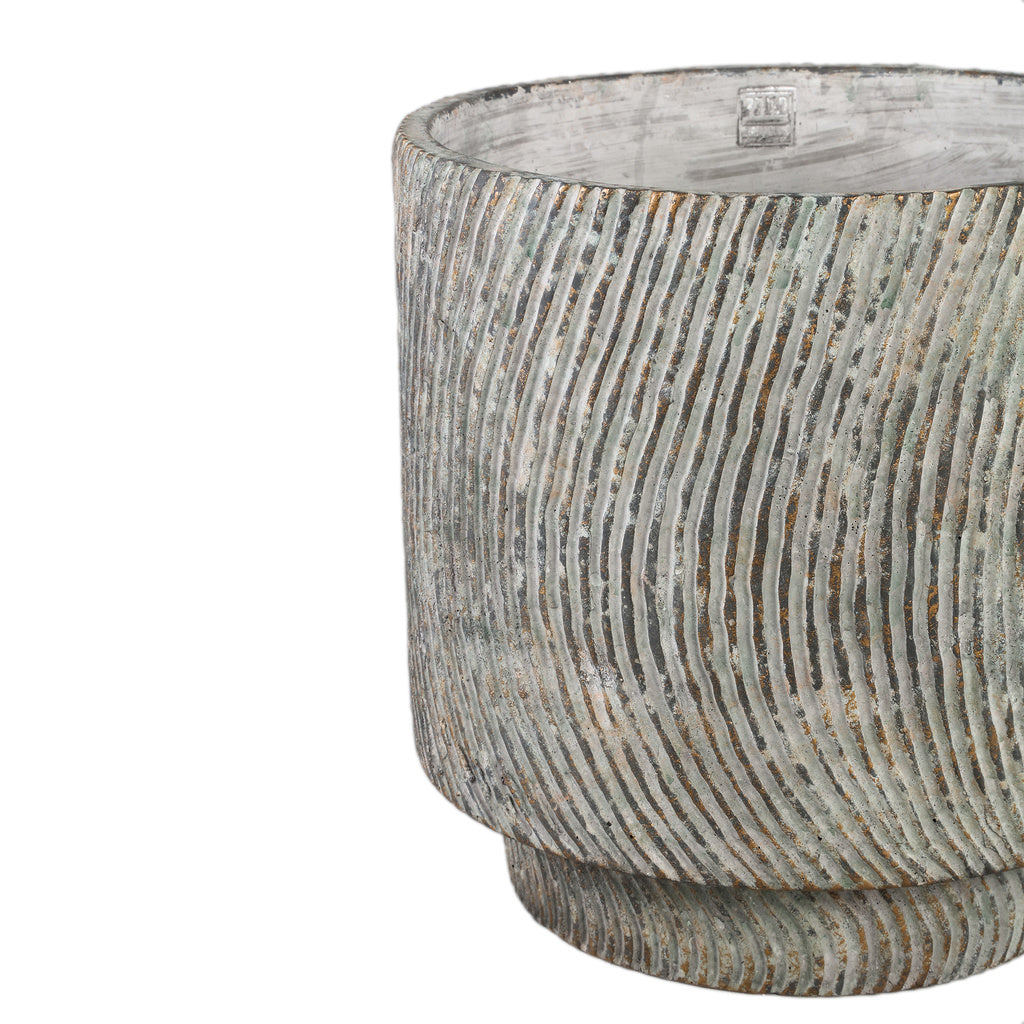 Nigel Grijze cement ronde pot lijnen patroon groot L - depauwwonen