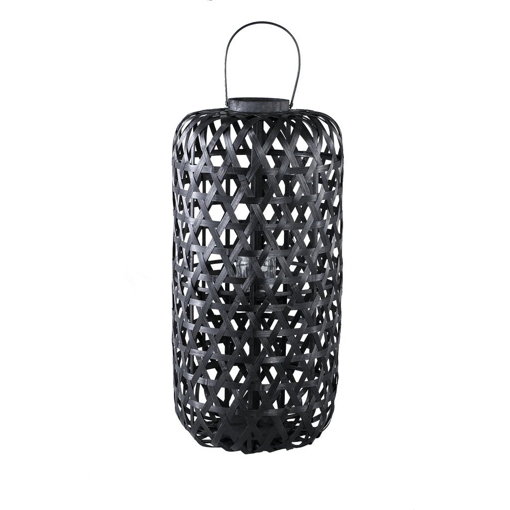 Mayita Zwarte ronde bamboe lantaarn met glas L by PTMD