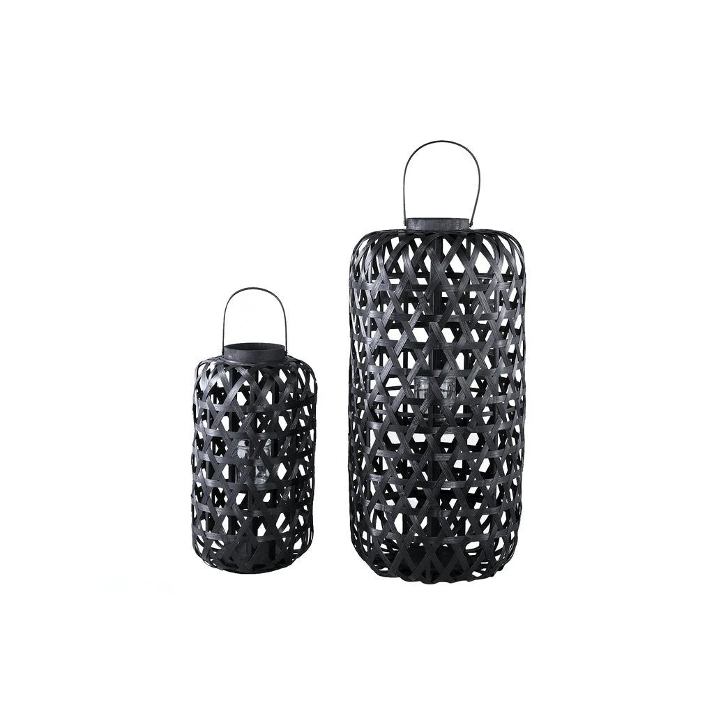 Mayita Zwarte ronde bamboe lantaarn met glas L by PTMD