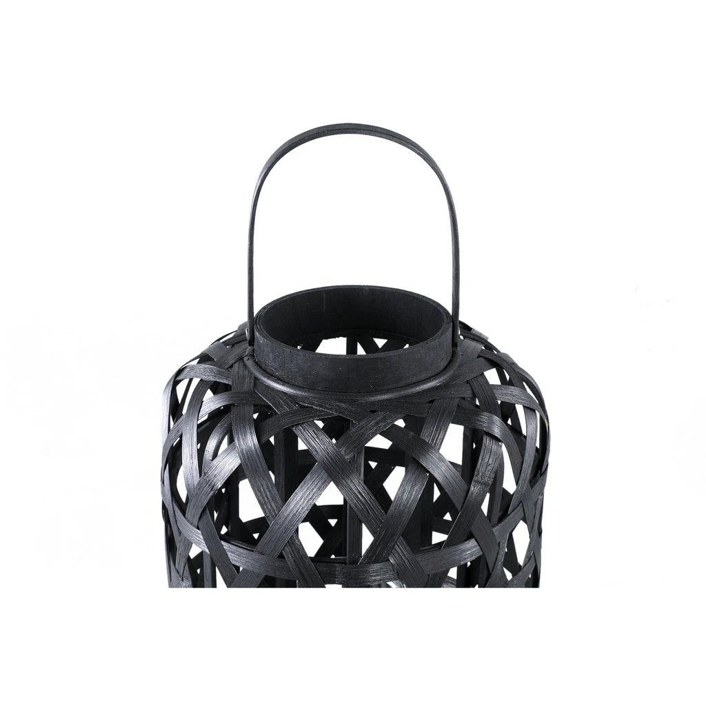 Mayita Zwarte ronde bamboe lantaarn met glas L by PTMD