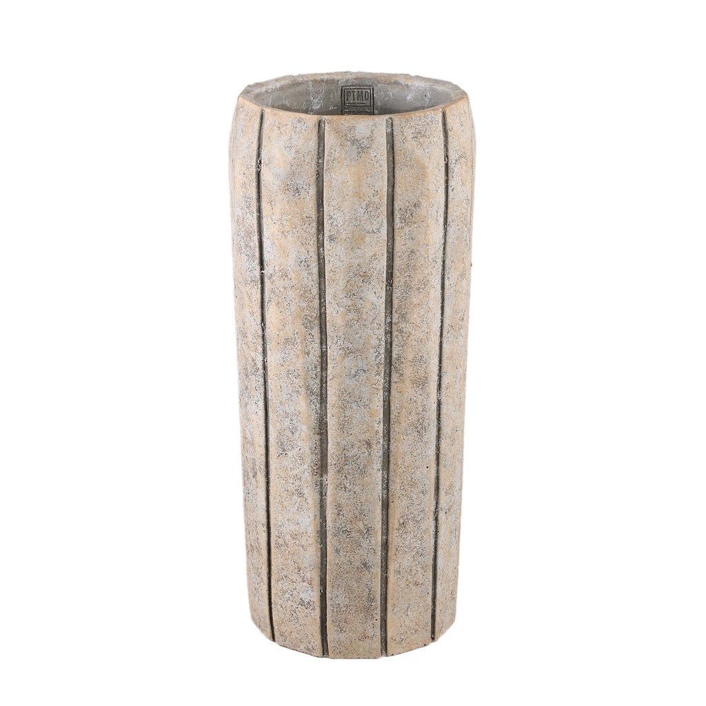 Imani Taupe cement pot hoog met strepen L. by PTMD