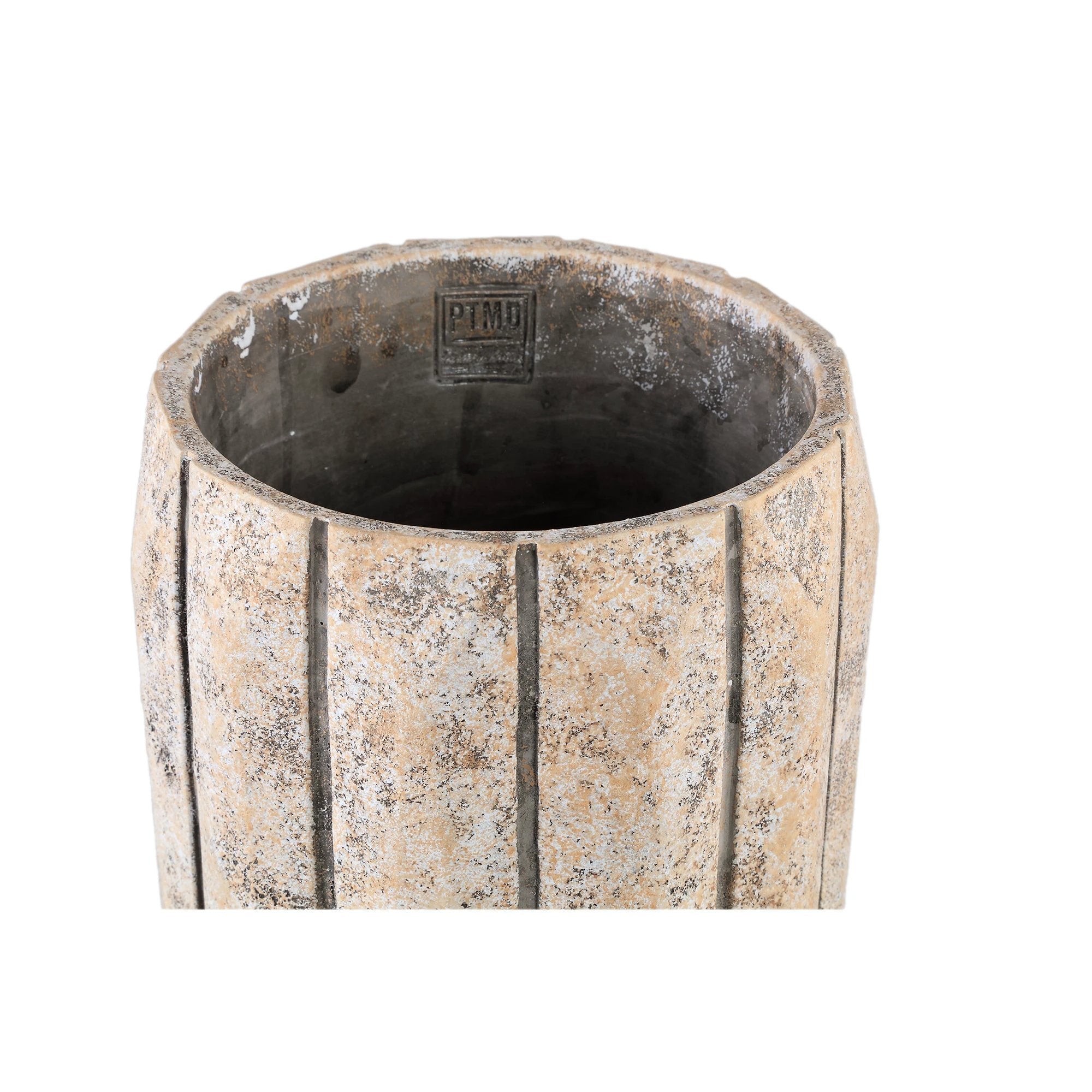 Imani Taupe cement pot hoog met strepen L. by PTMD