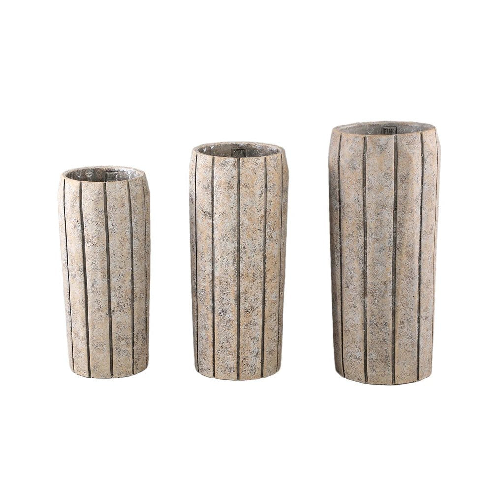 Imani Taupe cement pot hoog met strepen L. by PTMD
