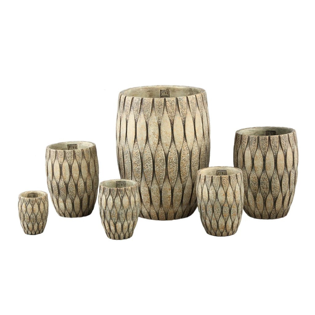 Joedi Taupe cement pot gemengde structuur rond groot S by PTMD