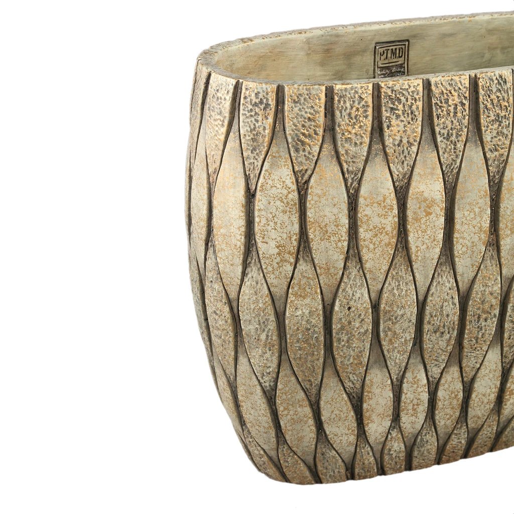 Joedi Taupe cement pot gemengde structuur ovaal L by PTMD