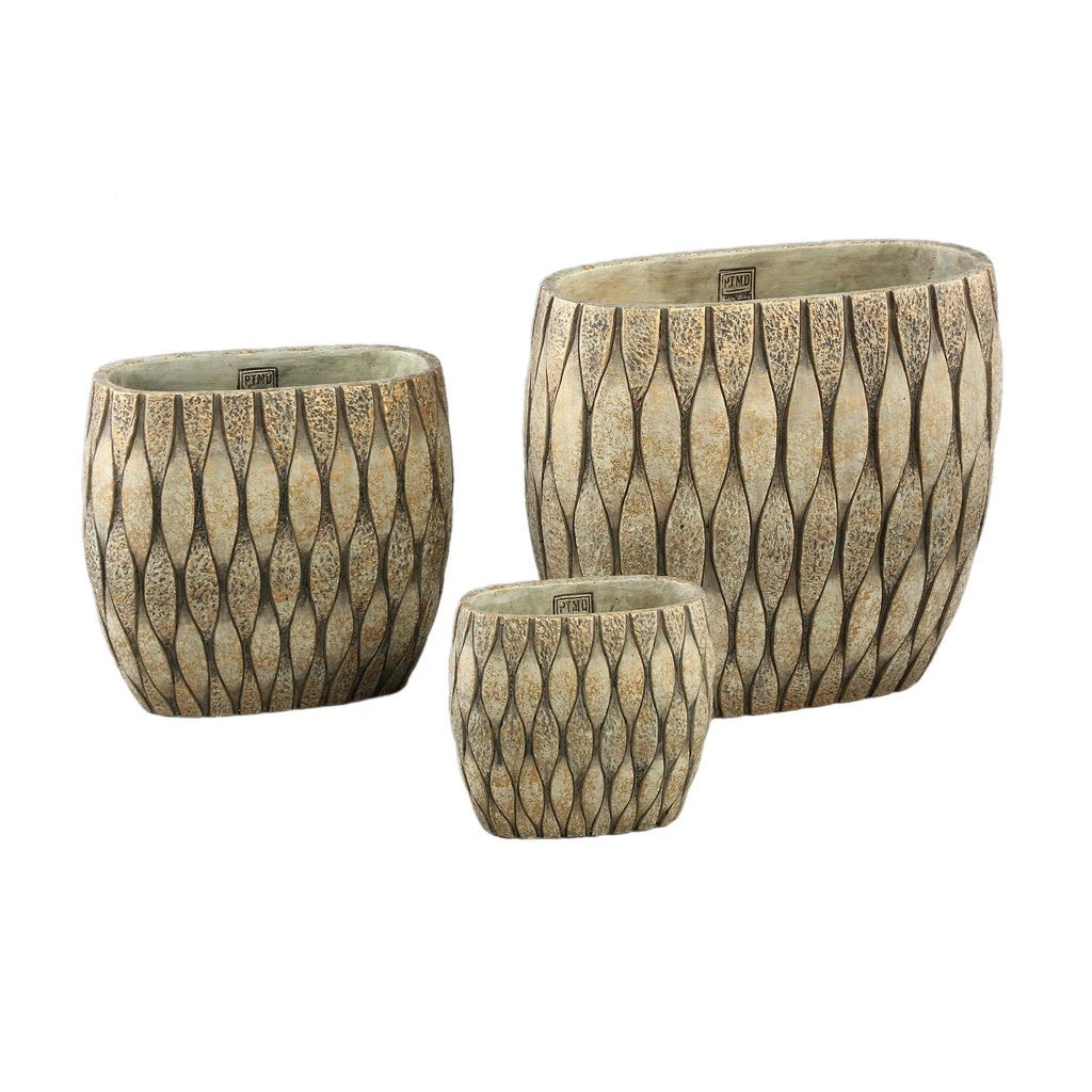 Joedi Taupe cement pot gemengde structuur ovaal L by PTMD