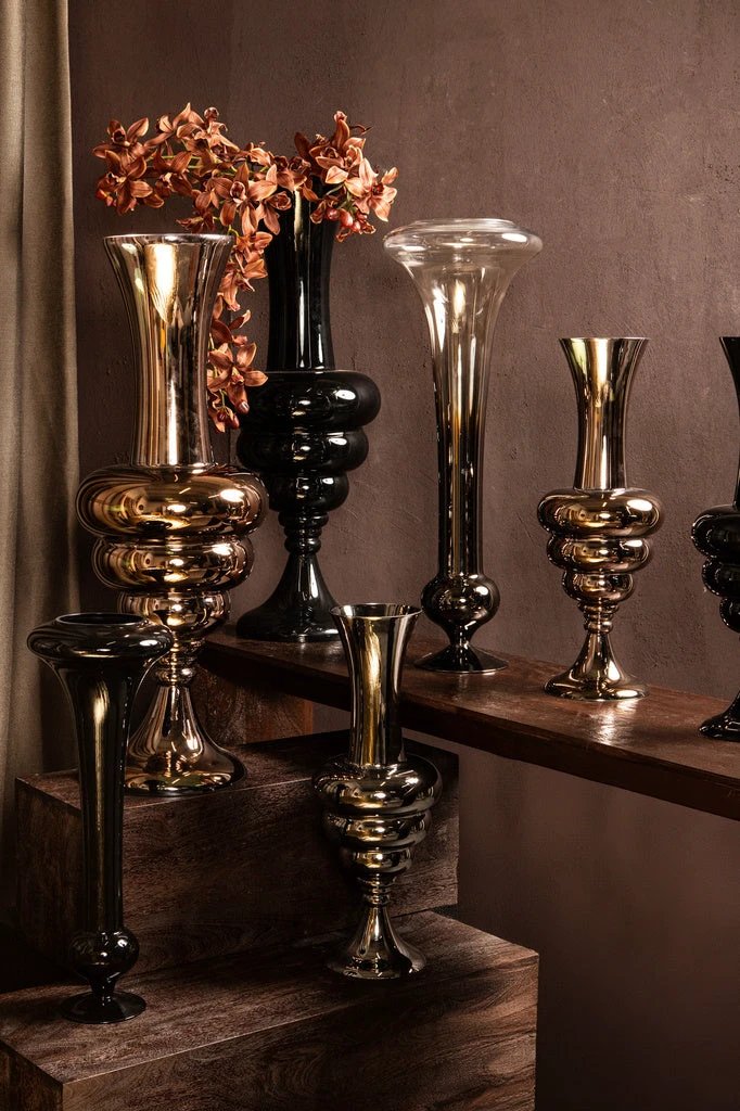 Nimai Glazen Vaas – Zwart Antiek Design met Glans by PTMD