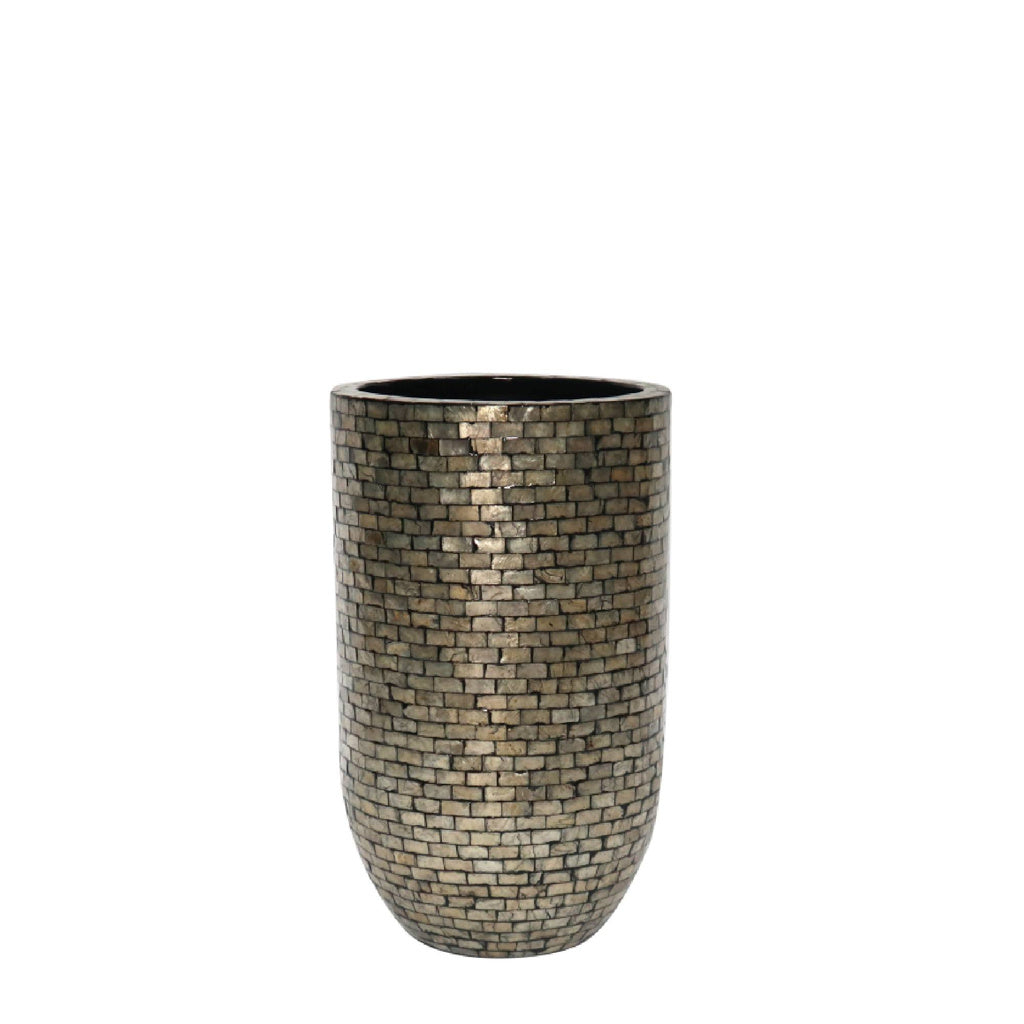 Adrija Champagne round poly shell bamboo pot M - depauwwonen