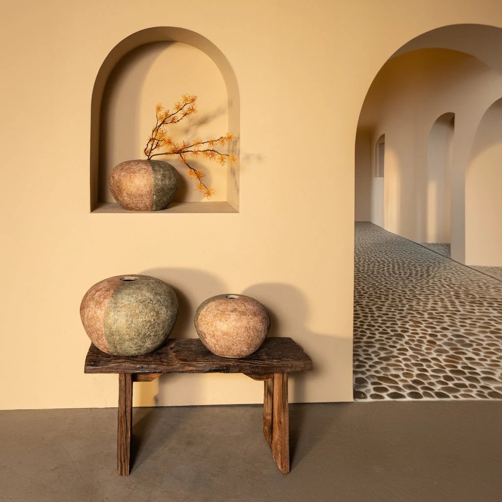 Chareece Grey halve bruine cement ronde vaas L by PTMD