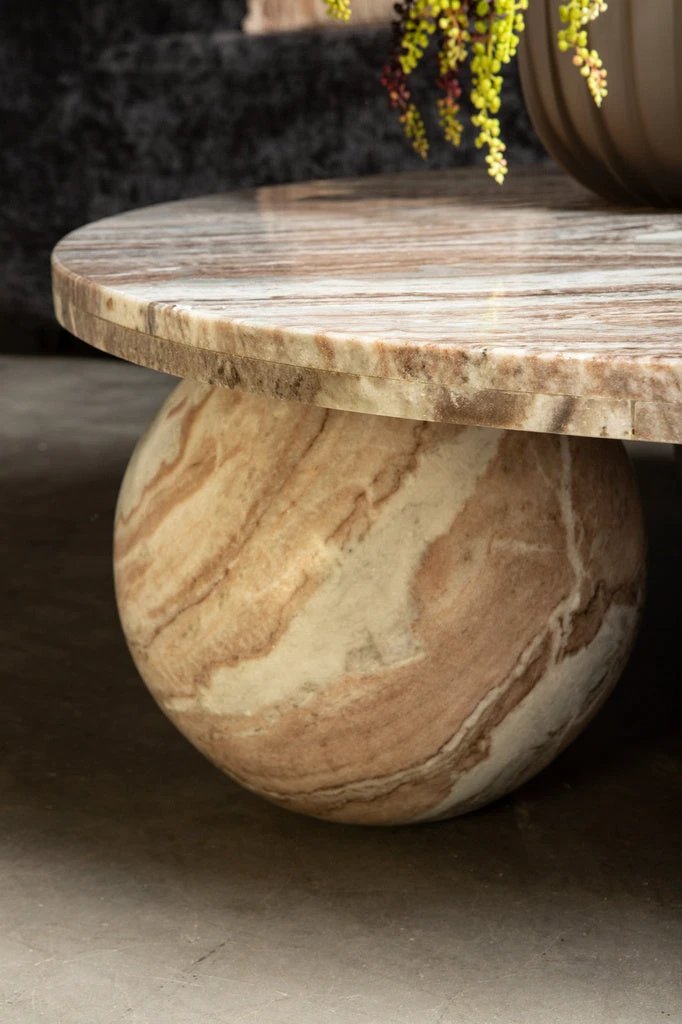 Diro Beige Marmeren 3-bal salontafel rond by PTMD