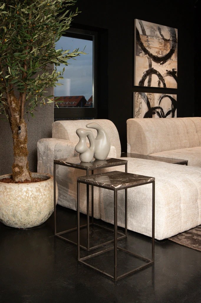 Volos set van 2 bijzettafels bruin marmer by PTMD